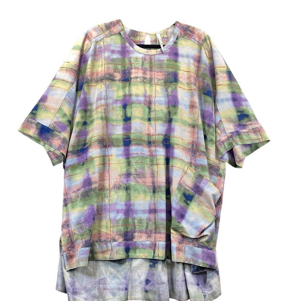 Melissa McCarthy Seven7 Womens 1X Multicolor Abstract Plaid High Low Tunic Top